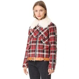 rag & bone plaid jacket with shearling collar and detachable leather belt
